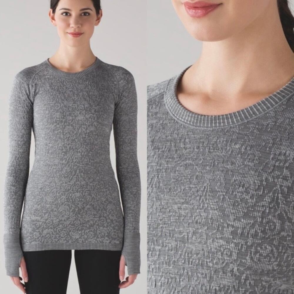 Lululemon Sz M Rest Less Pullover Long Sleeve Thermal Top Heathered Slate Floral
